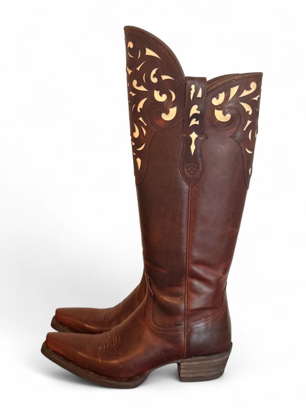 Ariat Hacienda Brown Leather Cutout Tall Western Boots 7.5B